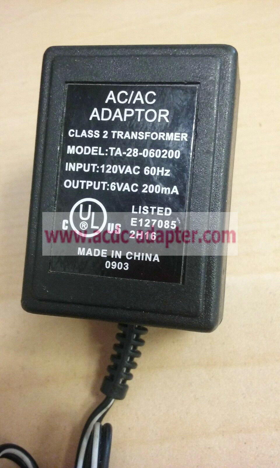 New Generic TA-28-060200 6VAC 200mA AC Power Supply Charger Adapter